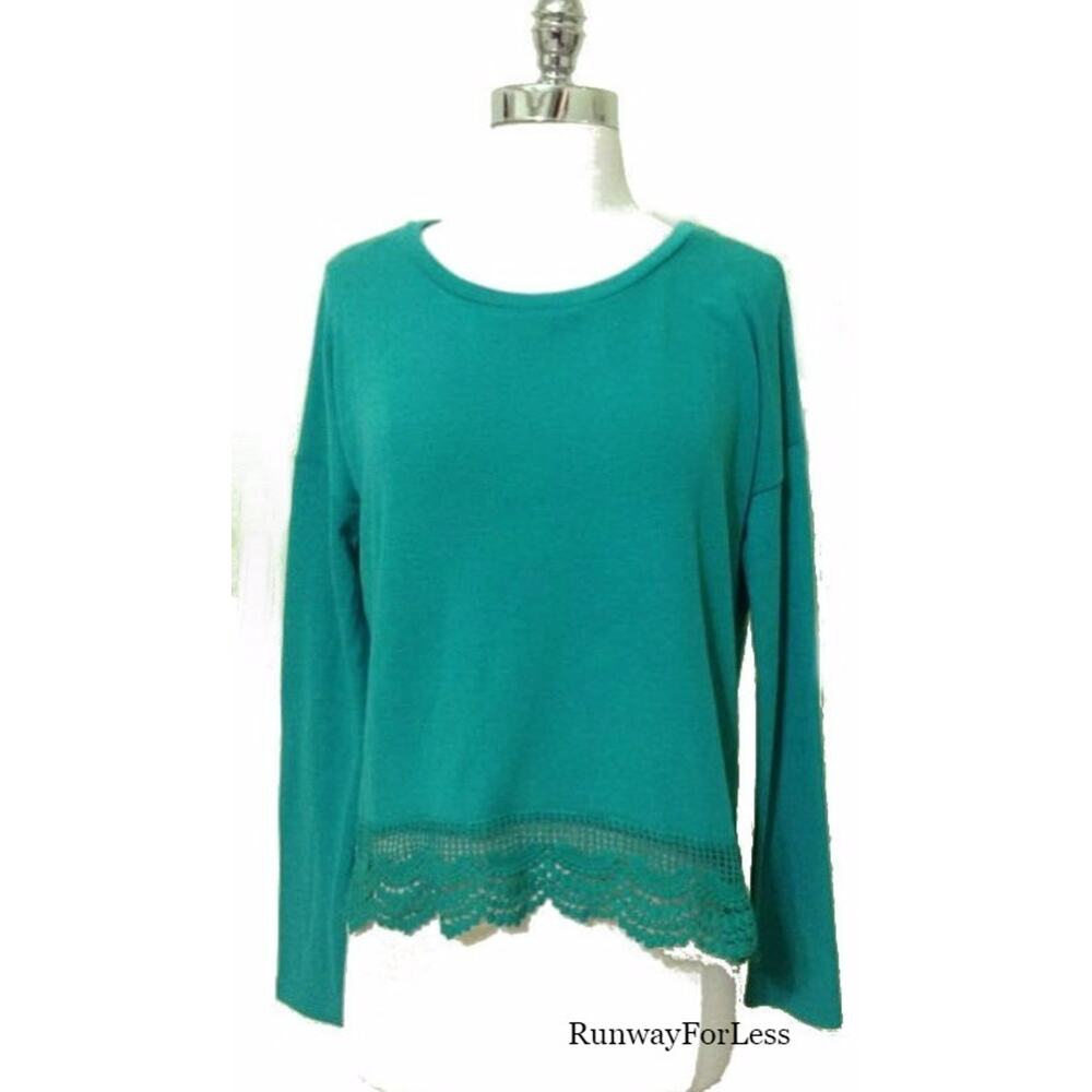 New Nwt KRISTINE by CARSON Womens Misses Small Medium Lace Teal Knit Top Blouse